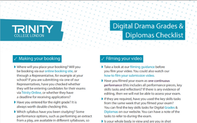 A handy checklist for entering a Drama Digital Grade or Diploma exam (download)